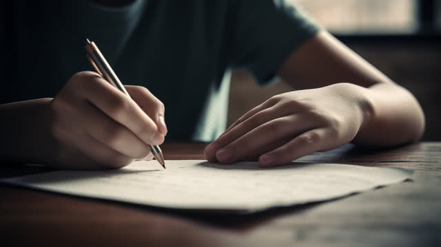 pngtree person is writing with a pen on a piece of paper image 2943376
