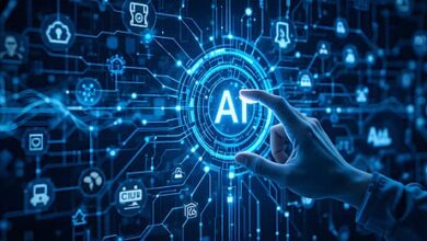 100 مؤلف يلاحقون شركة ذكاء إصطناعي في كاليفورنيا 7 pngtree futuristic technology interface holographic display ai network visualization glowing nodes and image 16979725